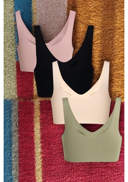 Lazer Kesim Çıkarılabilir Pedli Yeşil-Ten-Pembe-Siyah 4'lü Bralet Sütyen Qs.htk.yy.nk.lt.4