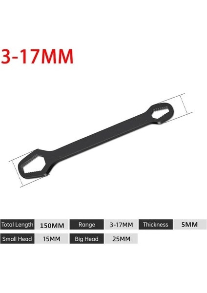 150MM 3-17MM Siyah Evrensel Torx Anahtarı 8-22MM Ayarlanabilir Kendinden Sıkma Gözlük Anahtarı Çift Kafalı Torx Anahtarı Torx Anahtarı El Aletleri (Yurt Dışından)