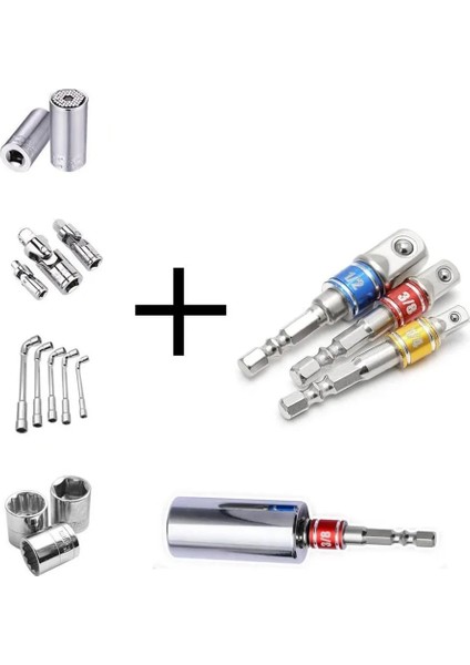 Gümüş Sarı 1-4 Soket Adaptörü Darbe Sınıfı Cr-V 1/4" 3/8" 1/2" Hex Shank Bit Kare Elektrikli Matkap Soketleri Bit Seti Sürücü Anahtarı Kol Uzantısı (Yurt Dışından)