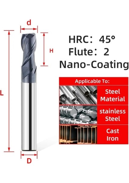 D4XD4X50L 1 Adet HRC45 2f Alaşım Tungsten Çelik Freze Karbür Parmak Frezeler Kesici Kesme Aleti Cnc Işleme Kaplama Düz Uçlu Değirmen 2 Flüt 45° (Yurt Dışından)