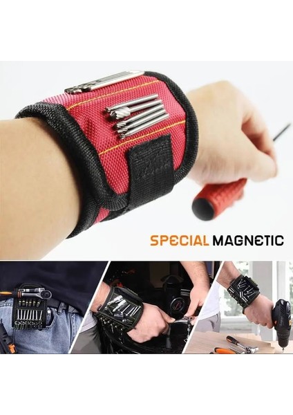 Kırmızı Mintiml Güçlü Manyetik Bileklik Taşınabilir Alet Çantası Vida Çivi Somun Cıvata Matkap Ucu Tamir Kiti Organizatör Depolama 6 Mıknatıslar (Yurt Dışından) fiyatları