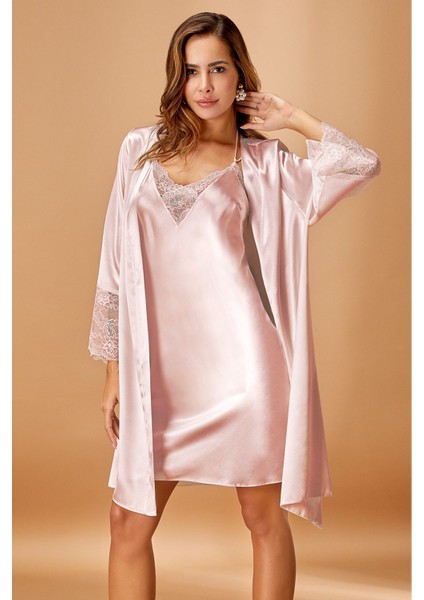 Kadın Pudra Saten Kimono Takım Q.6N4K4.7RK.T.K.S