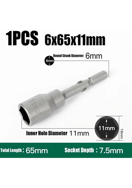 6X65X11MM 1 Adet 4MM-19MM Darbe Altıgen Soket 6mm Yuvarlak Şaft Vida Somun Sürücü Allen Anahtar 802 Elektrikli Tornavida Matkap Ucu Adaptör Soketi Kiti (Yurt Dışından)