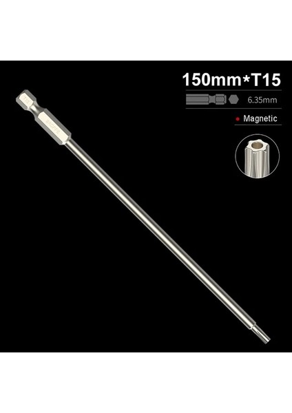 150MM - T15 1 Adet 1/4 "altıgen Uçları Sürücü Kurcalamaya Dayanıklı Güvenlik Matkap Manyetik Bit Torx Kafa Tornavida Uçları 50/150MM T10 T15 T20 T25 T27 T30 T40 (Yurt Dışından)