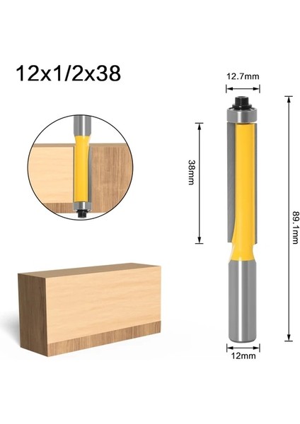 12X12X38MM 1 Adet 12MM Shank 2 "3" Gömme Trim Yönlendirici Bit Için Rulman ile Ahşap Şablon Desen Bit Tungsten Karbür Freze Kesicisi Ahşap (Yurt Dışından)