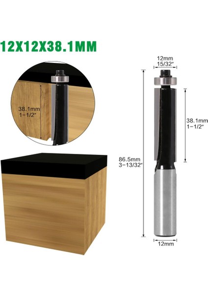12X12X38MM 1 Adet 12MM Shank 2 "3" Gömme Trim Yönlendirici Bit Için Rulman ile Ahşap Şablon Desen Bit Tungsten Karbür Freze Kesicisi Ahşap (Yurt Dışından) modelleri