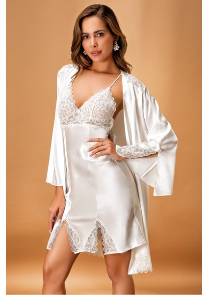 Kadın Ekru Saten Kimono Takım Q.6N4K3.6RK.T.K.S