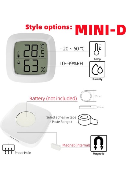 C-F-White-Mını Mini LCD Dijital Termometre Higrometre Kapalı Oda Sıcaklığı Nem Ölçer Sensör Ölçer Hava Istasyonu (Yurt Dışından) modelleri