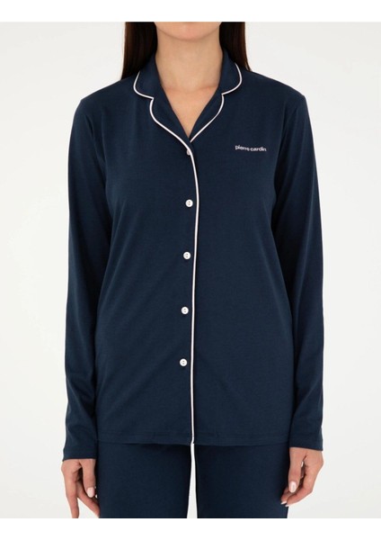 Kadın Lacivert Pamuklu Modal Boydan Patlı Kutulu Pijama Takımı Q8.u.8o.k2.k.a8.p.c