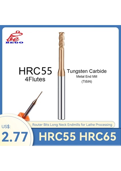 D2.5-L12.0-H04 HRC55 2 Flüt Bego 1 Adet HRC55 HRC65 Tungsten Karbür End Mill Metal Freze Kesici Cnc Freze Uçları Torna Işleme Için Uzun Boyunlu Frezeler (Yurt Dışından) indirimleri