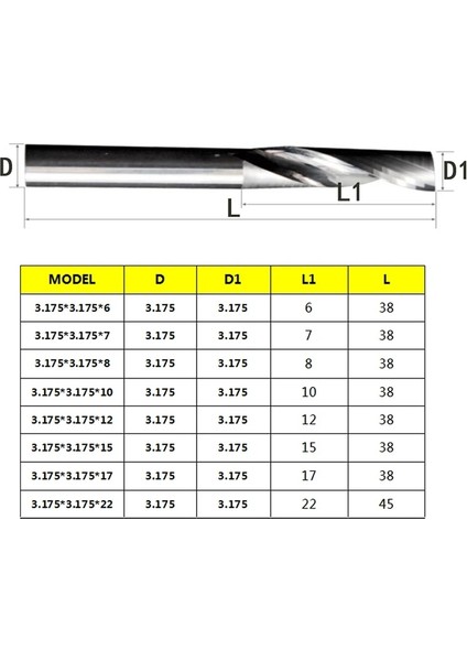 3.175X2.0X6X38MM 1 Adet 3.175/4/5/6/8MM Tek Flüt Freze Kesiciler Alüminyum Cnc Araçları Katı Karbür Alüminyum Kompozit Paneller (Yurt Dışından) fiyatları