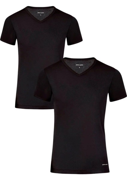 Erkek Pamuklu Siyah 2'li Ribana V Yaka Fanila T-Shirt Q5.u.5o.k3.k.a.p.c