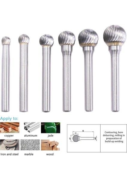 D0807M06 Top Kafa Kalıp Öğütücü Bit Freze Oyma Aracı Tungsten Döner Dosya Karbür Çapak Freze Kesici Matkap Metal Ahşap Plastik (Yurt Dışından)