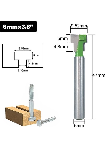 02 1 Adet 1/4 "6.35MM 6mm Shank Freze Kesicisi Ahşap Oyma T-Yuvası Kesici Yönlendirici Bit Seti Altıgen Cıvata Anahtar Delikli Matkap Uçları Ağaç Işleme Freze (Yurt Dışından) modelleri