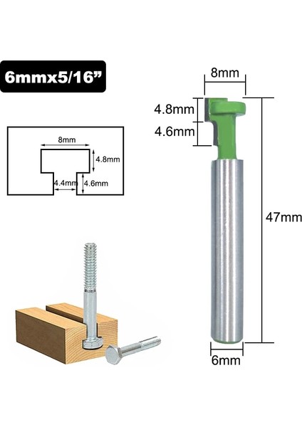 02 1 Adet 1/4 "6.35MM 6mm Shank Freze Kesicisi Ahşap Oyma T-Yuvası Kesici Yönlendirici Bit Seti Altıgen Cıvata Anahtar Delikli Matkap Uçları Ağaç Işleme Freze (Yurt Dışından) fırsatları