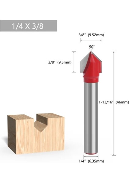 03 1 Adet 1/4 "6.35MM 6mm Shank Freze Kesicisi Ahşap Oyma 90 V Tipi Planya Kesici Oyma Kanal Açma Araçları Yönlendirici Bit Seti Güvenlik (Yurt Dışından)
