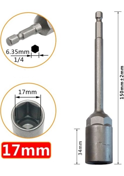 17MM 1 Adet 150MM Altıgen Somun Sürücü Matkap Ucu Adaptörü Soket Anahtarı Uzatma Kol Altıgen Matkap Ucu Uzunluğu 150MM Adaptör Çelik (Yurt Dışından)
