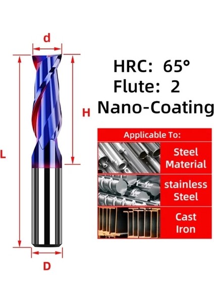 D3XD3X50L HRC65 2f Tooleye Karbür Parmak Frezeler Alaşım Tungsten Çelik Freze Kesici Cnc Işleme Kaplama Için Kesici Takım Düz Metal Kesici 2/4 Flüt (Yurt Dışından)