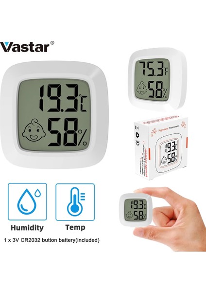 Beyaz-C Vastar Smiley Mini LCD Dijital Termometre Higrometre Kapalı Oda Sıcaklığı Nem Ölçer Sensör Ölçer Hava Istasyonu (Yurt Dışından) fiyatları