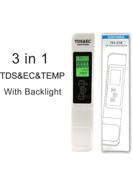Tds-Ec-Withbacklight 3'ü 1 Arada Tds Ec Sıcaklık Monitörü 0-9999 Ppm Su Sayacı Hızlı Pcr Içme Suyu Kalitesi Test Cihazı Analizörü Akvaryum Filtre Test Cihazı (Yurt Dışından)