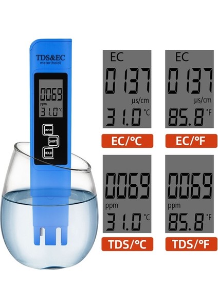 Mavi 3 In1 Sıcaklık Ec Tds Metre Dijital Su Test Cihazı 0-9990PPM Yüksek Doğruluk Su Kalitesi Test Cihazı Monitör Saflık Ölçü Aracı Havuz Için (Yurt Dışından)
