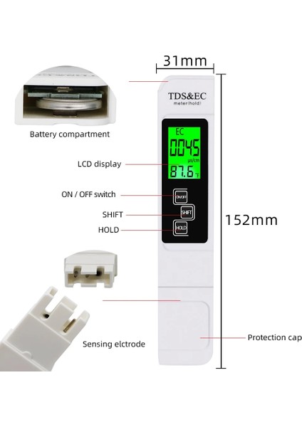 Mavi 3 In1 Sıcaklık Ec Tds Metre Dijital Su Test Cihazı 0-9990PPM Yüksek Doğruluk Su Kalitesi Test Cihazı Monitör Saflık Ölçü Aracı Havuz Için (Yurt Dışından)