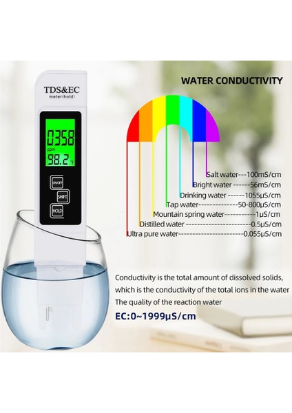 Mavi 3 In1 Sıcaklık Ec Tds Metre Dijital Su Test Cihazı 0-9990PPM Yüksek Doğruluk Su Kalitesi Test Cihazı Monitör Saflık Ölçü Aracı Havuz Için (Yurt Dışından)
