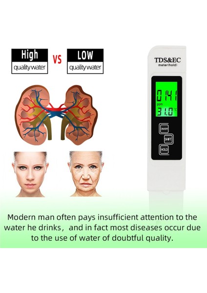 Mavi 3 In1 Sıcaklık Ec Tds Metre Dijital Su Test Cihazı 0-9990PPM Yüksek Doğruluk Su Kalitesi Test Cihazı Monitör Saflık Ölçü Aracı Havuz Için (Yurt Dışından)