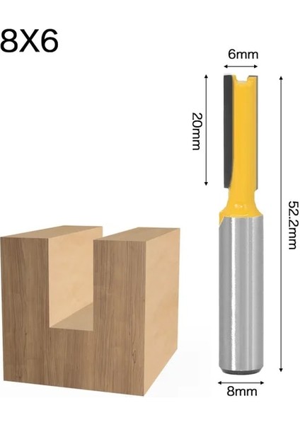 8x6 8mm Yuvarlak Şaft Düz Ağaç Işleme Kesici Freze Uçları Ahşap Marangoz Freze Kesici Freze Ucu 6/10/12/16MM Kesme Çapı (Yurt Dışından)
