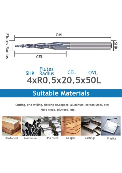 4.0XR0.25X20.5X50L Hozly 1 Adet 3.175MM 4mm 6mm 8mm Top Burun Konik Frezeler Freze Uçları Cnc Konik Ahşap Metal Freze Kesicisi Tungsten End Mill (Yurt Dışından) fiyatları