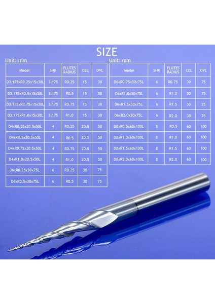4.0XR0.25X20.5X50L Hozly 1 Adet 3.175MM 4mm 6mm 8mm Top Burun Konik Frezeler Freze Uçları Cnc Konik Ahşap Metal Freze Kesicisi Tungsten End Mill (Yurt Dışından) modelleri