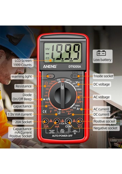 Orange DT9205A Multimetre Dijital Multimetre Ac/dc Transistör Test Cihazı Elektrik Ncv Test Ölçer Profesyonel Analog Otomatik Aralığı Multimetro (Yurt Dışından)