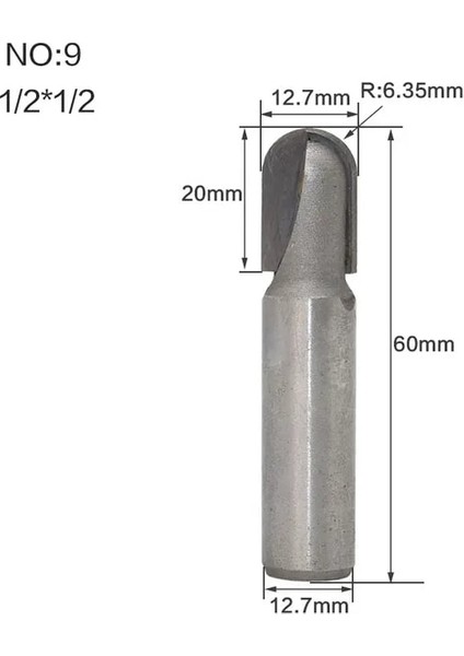 No9 1 Pc 1/4 "1/2 Shank Cnc Karbür Parmak Freze Aracı Uzun Bıçak Yuvarlak Burun Ucu Çekirdek Kutu Yönlendirici Bit - Uzun Erişimli (Yurt Dışından)