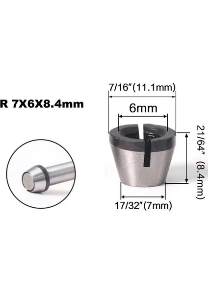 R 7X6X8.4 6mm 6.35 8mm Pensler Ayna Gravür Kırpma Collett Adaptör Bit Shank Azaltma Kol Araçları Ağaç Işleme Gravür Machin Için (Yurt Dışından)
