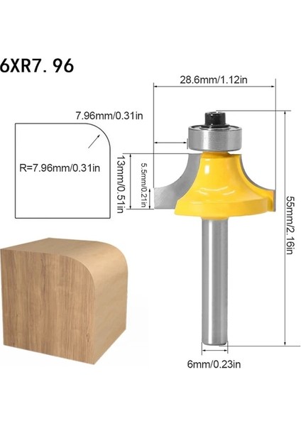 6xr7.96 1/8 Inç 3/16 Inç 1/4 Inç 5/16 Inç Fileto Yarıçapı Şaft Köşe Yuvarlama Yönlendirici Ucu Üzerinde Rulman Ahşap Freze Kesici (Yurt Dışından)