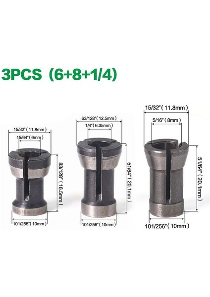 3 Adet 6 8 6.35 1 Takım 1/4 ''6mm 6.35MM 8mm Shank Freze Kesicisi Collet Chuck Gravür Kırpma Freze Kesicisi Ahşap Freze Uçları Ağaç Işleme (Yurt Dışından)