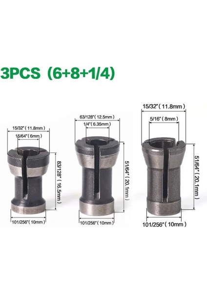 3 Adet 6 8 6.35 1 Takım 1/4 ''6mm 6.35MM 8mm Shank Freze Kesicisi Collet Chuck Gravür Kırpma Freze Kesicisi Ahşap Freze Uçları Ağaç Işleme (Yurt Dışından) modelleri