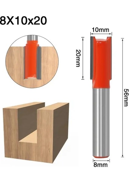 8X10X20 1 Adet 8mm Shank Yüksek Kaliteli Düz/dado Yönlendirici Bit Seti 12MM Çaplı Ahşap Kesme Aleti (Yurt Dışından)