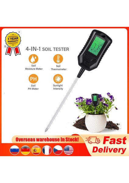 4'ü 1 Arada Dijital Toprak Test Cihazı 4'ü 1 Arada Ph/nem/sıcaklık Güneş Işığı Yoğunluğu Ölçer Bahçe Toprak Ph Test Probu Sıcaklık Nem Ölçer (Yurt Dışından) fırsatları