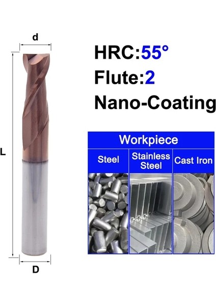 1X4X50L 2F55C Mzg Hrc 45 55 65 2 Kenar 4 Flüt Kare Freze Kesicisi Titanyum Işleme Cnc Sert Alaşım Karbür Aracı Tungsten Çelik Parmak Freze (Yurt Dışından)