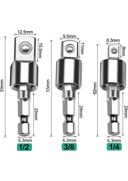 3 Adet 1 P Elektrikli Matkap Soket Adaptörü Darbeli Sürücü Için Hex Shank ile Kare Soket Matkap Uçları Dönebilen Uzatma 1/4 "3/8" 1/2" (Yurt Dışından)