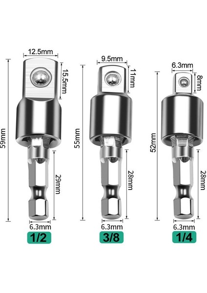 3 Adet 1 P Elektrikli Matkap Soket Adaptörü Darbeli Sürücü Için Hex Shank ile Kare Soket Matkap Uçları Dönebilen Uzatma 1/4 "3/8" 1/2" (Yurt Dışından) indirimleri