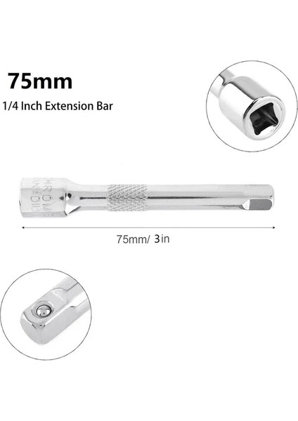 75MM 1 Adet 1/4 Inç Genişletici Çubuk Cırcır Lokma Anahtar Adaptörü 50/75/100 mm Krom Çelik Uzatma Kol Anahtarı El Onarım Aracı (Yurt Dışından)