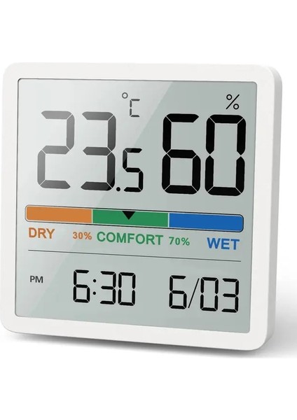 Beyaz Noklead Sessiz Sıcaklık ve Nem Saati Ev Kapalı Yüksek Hassasiyetli Bebek Odası C/f Sıcaklık Monitörü LCD Arka Işık Ekranı (Yurt Dışından)