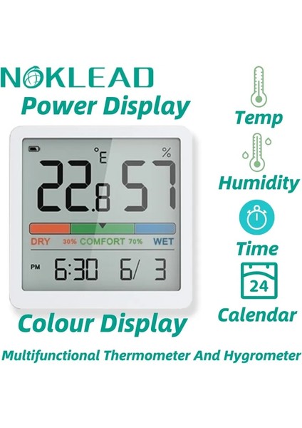 Beyaz Noklead Sessiz Sıcaklık ve Nem Saati Ev Kapalı Yüksek Hassasiyetli Bebek Odası C/f Sıcaklık Monitörü LCD Arka Işık Ekranı (Yurt Dışından) modelleri
