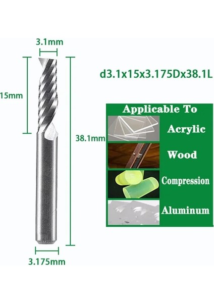 D3.1X15X3.175DX38.1L Spiral Uçlu Değirmen 3.175/4/5/6/8MM Shank Tek Flüt Freze Kesiciler 3D Cnc Freze Ucu Akrilik Ahşap Alüminyum Için Gravür Kesim (Yurt Dışından)