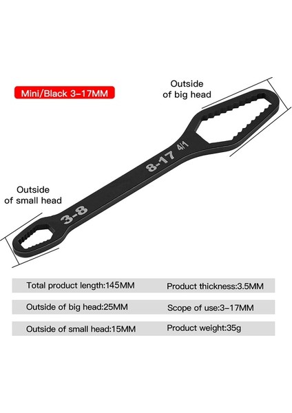 145MM 3-17MM 3.5mm 8-22MM Evrensel Torx Anahtarı Kurulu Ayarlanabilir Çift Kafalı Torx Anahtarı Kendinden Sıkma Gözlük Anahtarı Çok Amaçlı El Aletleri (Yurt Dışından)