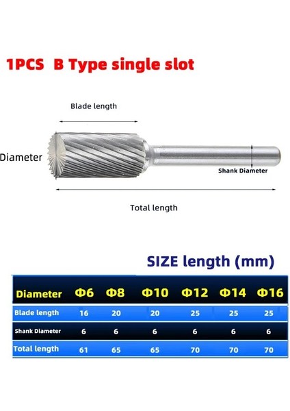 6 mm B Tipi 1 Adet Kafa Tungsten Karbür Döner Dosya Aracı Noktası Çapak Kalıp Öğütücü Aşındırıcı Aletler 6 mm Shank Matkap Freze Oyma Ucu Araçları (Yurt Dışından)
