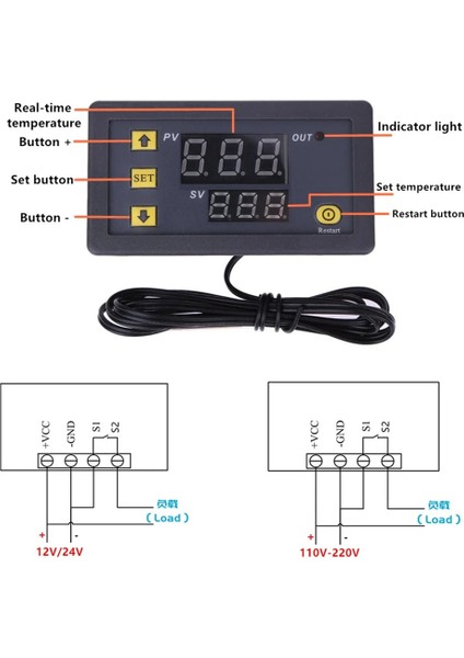 Ac 110-220V W3230 Mini Dijital Sıcaklık Kontrol Cihazı 12V 24V 220V Termostat Regülatörü Isıtma Soğutma Kontrolü Termoregülatör Sensörlü (Yurt Dışından)