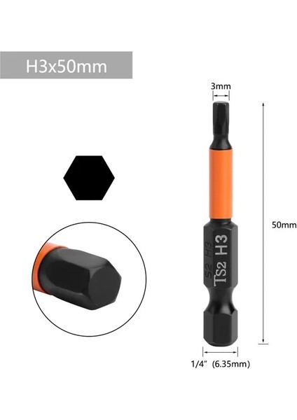 H3X50MM 1/4 "şap Tornavida Kafa Allen Anahtarı Matkap Uçları Manyetik Tornavida Ucu Seti Elektrikli Altıgen Bit Tornavida Lokma Bit (Yurt Dışından)